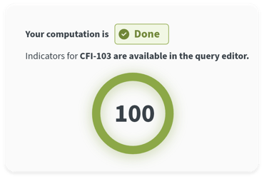 SkyBreathe® computation complete screen showing 100 flights processed, with indicators for CFI-103 now available in the query editor.