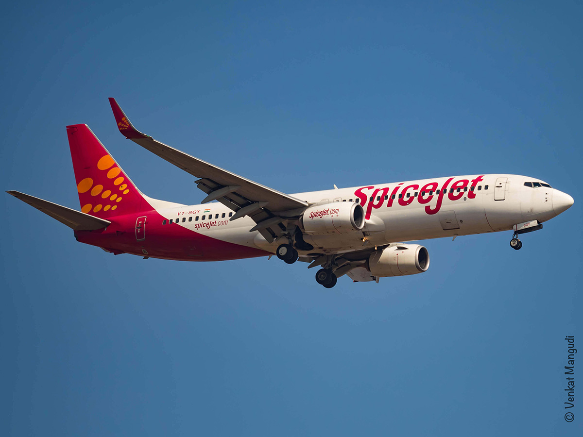 SpiceJet aircraft in the sky