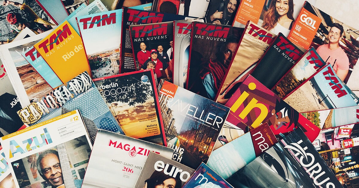in-flight magazines spread out